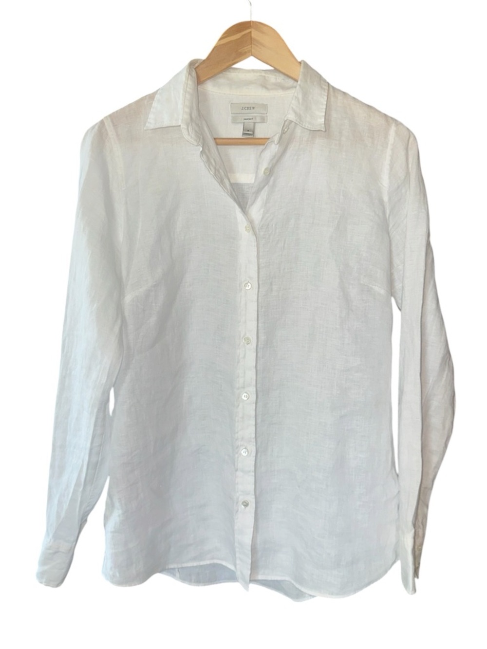 JCREW “Perfect” Shirt 100% Linen  Button Down Shirt White Women’s Size 6 - Picture 2 of 6